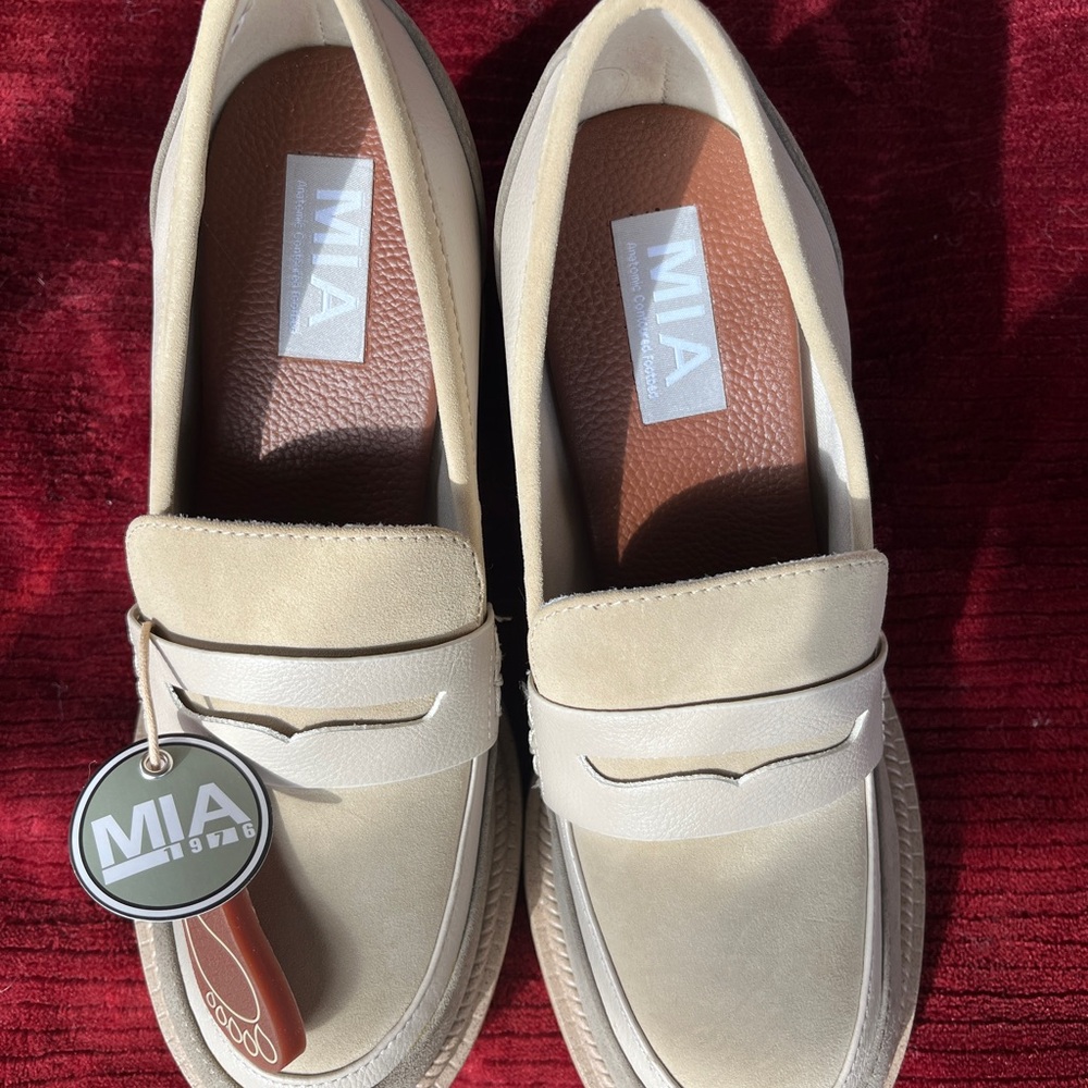 Women’s NISSA Cream & Taupe Chunky Heel MIA SHOES 8M new in box - Picture 6 of 6